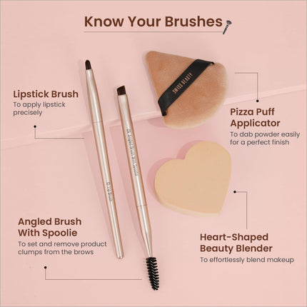 Detailed view of the Swiss Beauty Heartistry Makeup Brush Set containing 12 versatile brushes designed for precise makeup application on face, eyes & lips.