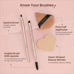 Detailed view of the Swiss Beauty Heartistry Makeup Brush Set containing 12 versatile brushes designed for precise makeup application on face, eyes & lips.