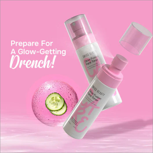 Close-up of Care Glow Fusion Face Toner, highlighting its hydrating facial toner formula by Swiss Beauty.