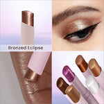 Bronzed eclipse glittery swiss beauty jelly verse eyeshadow glow stick in sleek white tube with bronze and gold shimmer