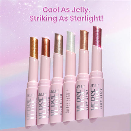 Pink cylindrical swiss beauty jelly verse glow stick eyeshadows in metallic gold rose gold and shimmering pink shades