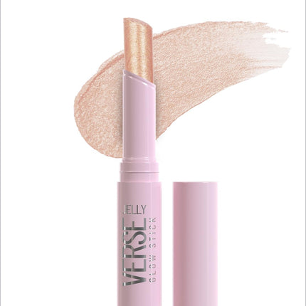 Pink swiss beauty jelly versé glow stick with shimmering gold highlighter cap for crease-proof sparkling eyeshadow shine