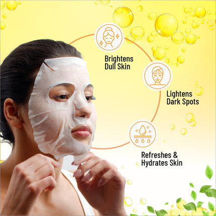 Ingredients of Swiss Beauty Lemon & Vitamin C Brightening Sheet Mask, featuring Vitamin C and lemon extracts, crucial for effective lemon vitamin c mask.