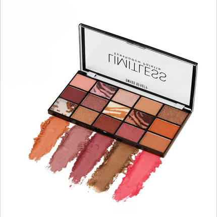 A sleek swiss beauty limitless eyeshadow palette with 15 warm-toned mattes shimmers and metallics in shade stargaze