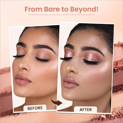 A shimmering rose gold swiss beauty limitless eyeshadow palette with 15 super-blendable mattes shimmers and metallics