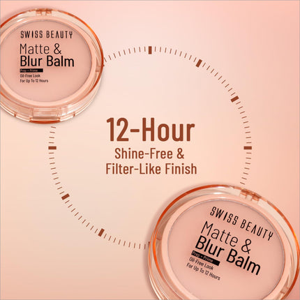Swiss Beauty Matte & Blur Balm product details emphasizing its non-comedogenic formula that keeps skin hydrated and free from breakouts.
