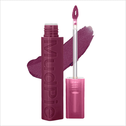 Mauve-pink swiss beauty mudpie lipstick in a sleek tube with soft matte mousse finish and embossed branding