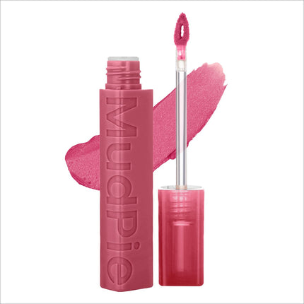 Pink matte liquid swiss beauty mudpie lipstick with soft matte mousse finish and shimmering pink swatch