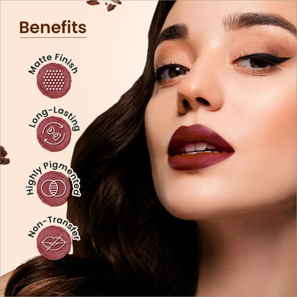Swiss Beauty Mudpie beauty mudpie lipstick in rich burgundy with soft matte mousse finish and long-lasting wear
