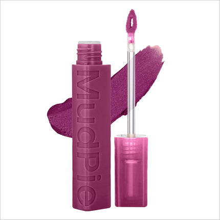 Swiss beauty mudpie mauve-pink soft matte mousse liquid lipstick in a sleek rectangular tube with muji branding