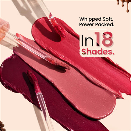 A collection of swiss beauty mudpie soft matte mousse lipsticks in glossy red and pink tubes with applicators