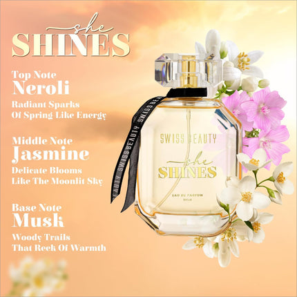 Swiss Beauty She Shines EDP | Long-Lasting | Ideal For Gifting | Everyday Wear | Long Lasting Perfume designed for a radiant presence, featuring floral and musky notes