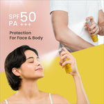 SWISS BEAUTY Protect Maxx Sunscreen Air Mist in outdoor setting - SPF 50 PA+++ spf 50 sunscreen spray providing broad-spectrum UVA/UVB protection.