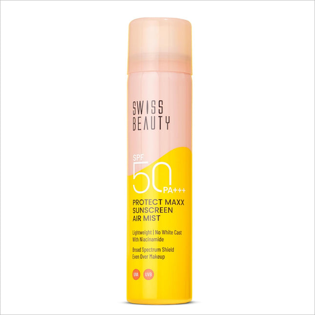 SWISS BEAUTY Protect Maxx Sunscreen Air Mist - SPF 50 PA+++ - Lightweight spf 50 sunscreen spray for face and body, ideal for use over makeup.