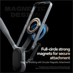 A sleek gray silicone magnetic phone stand with circular base and adjustable arm for secure hanging neck use with phone case