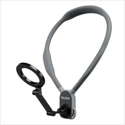 Gray and black adjustable silicone neck ring light with flexible arm and magnetic sheet for hanging neck phone case use