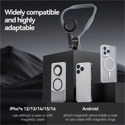 Gray silicone strap with black magnetic clasp for telesin mnm-001 phone case hanging neck magnetic sheet holder