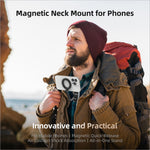 White silicone magnetic neck mount with circular ring and black clasp for hanging neck phone case use with magnetic sheet
