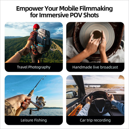 Promotional graphic of telesin mnm-001 silicone neck mount phone holder with magnetic sheet for hanging neck use cases