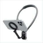 Gray and black telesin silicone neck mount phone holder with magnetic sheet and hanging neck strap for hands-free use