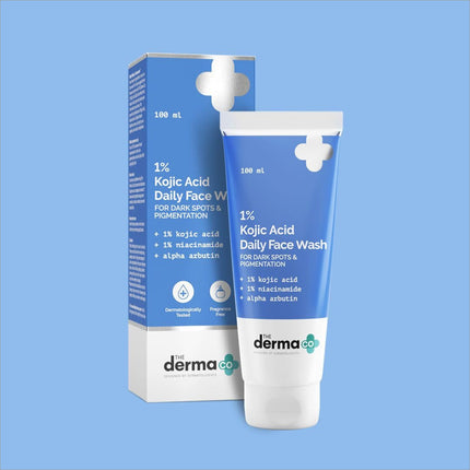 The Derma Co Kojic Acid Face Wash 1%, featuring Niacinamide, an effective formula for removing blemishes and enhancing skin brightness. Ideal for all skin types.