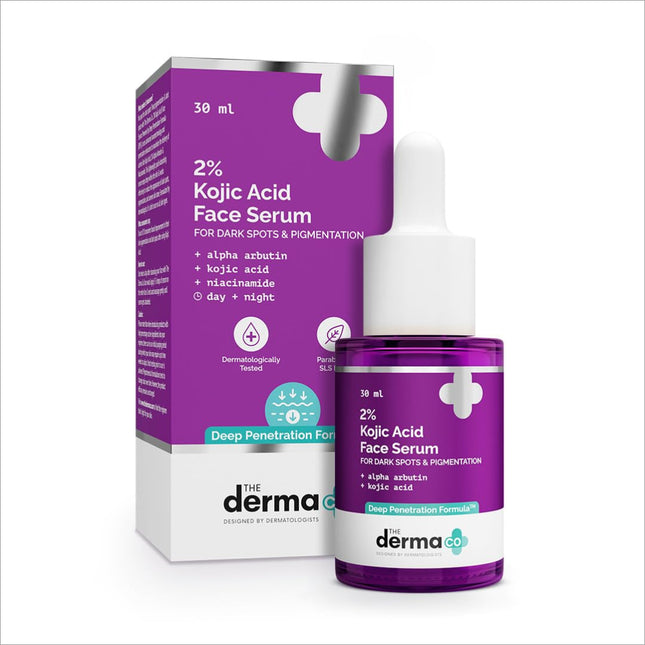 The Derma Co. 2% Kojic Acid Face Serum with Alpha Arbutin, a powerful formula that fights pigmentation and fades dark spots.