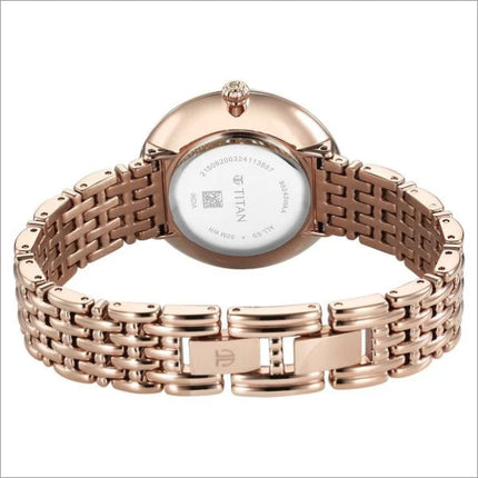 a women's watch with a rose gold bracelet
