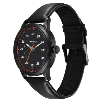 a black watch with an orange second hand