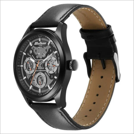 a black watch with a leather strap