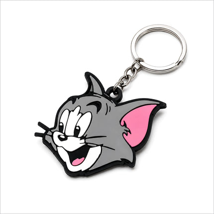 Gray tom from tom and jerry keychain with pink inner ears black outline and silver metal ring perfect for korean skin care bags