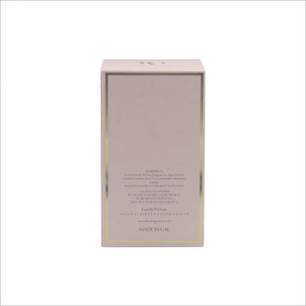 Back view of Trulove EDP packaging displaying the list of ingredients and details, presented in an elegant and minimalistic design.