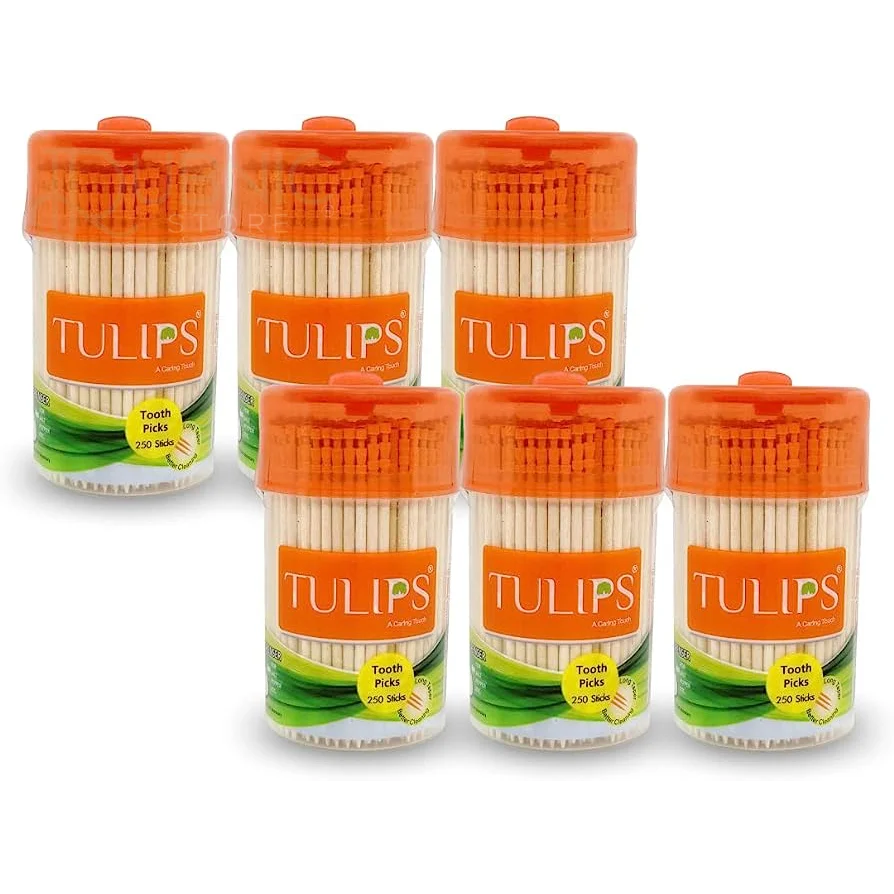 Tulips Wooden Toothpicks 250 Sticks PACK OF 6 - TOOTHPICK