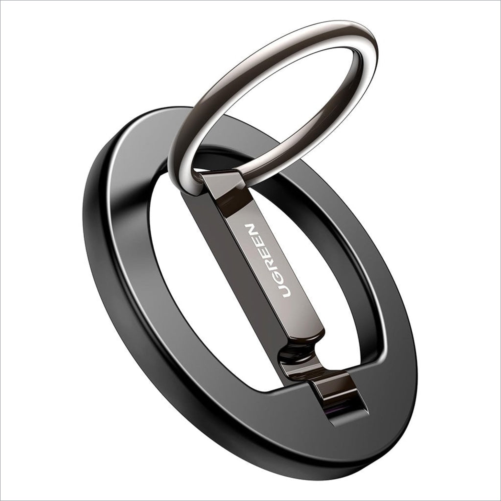 Black ugreen lp705 metal kickstand grip ring holder with sleek minimalist design and polished finish for portable use