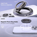 Black UGREEN LP705 magnetic kickstand grip ring holder with sleek metallic finish and 360-degree rotation feature