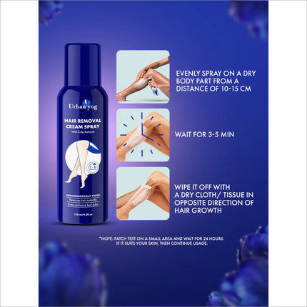 Before and after image showing effectiveness of Urban Yog Hair Removal Spray Tulip Extract 130 ml.
