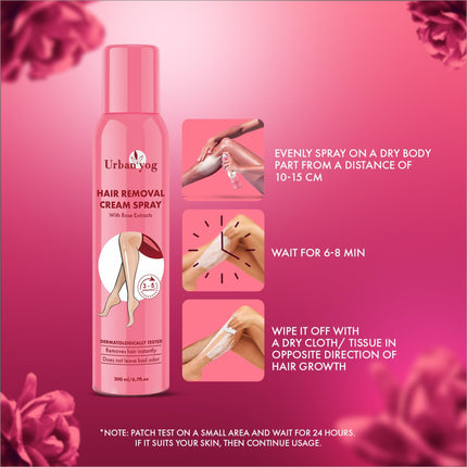 Expert tips for using Urban Yog Painless Hair Removal Cream Spray for Women, including patch testing and proper usage for best results.