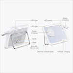 White v22 3-in-1 wireless charger with led makeup mirror night light stainless steel bracket for skin care and perfume