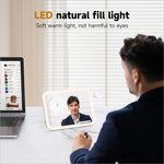 White rectangular led desk lamp with circular wireless charger pad and warm light for skin care and perfume use