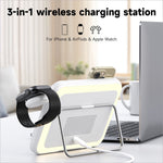White and silver v22 3-in-1 wireless charger with sleek stand design for iphone airpods apple watch and skincare use