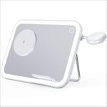 White rectangular vanity mirror with led lighting wireless charger and side night light for skin care and perfume use
