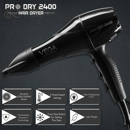 VEGA Professional Dry Hair Dryer Black (VPMHD-03) - HAIR