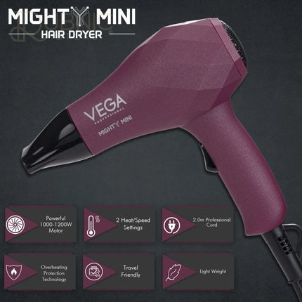 VEGA Professional Mighty Mini Hair Dryer Burgundy (VPVHD-06)