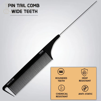 Vega Professional Pin Tail Comb Wide Teeth VPVCC-06 - Comb