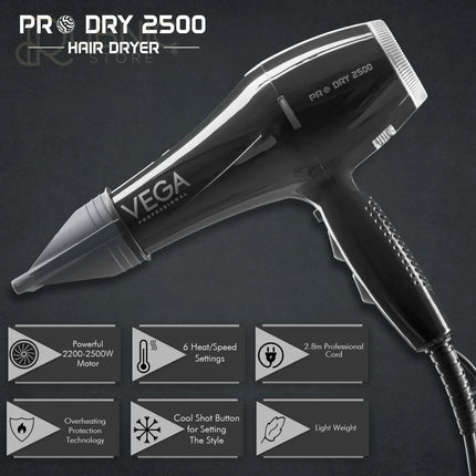 VEGA Professional Pro Dry Hair Dryer Black (VPPHD-01) - HAIR