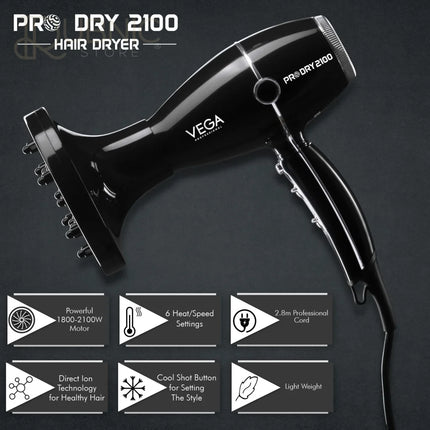 VEGA Professional Pro Dry Hair Dryer Black (VPPHD-02) - HAIR