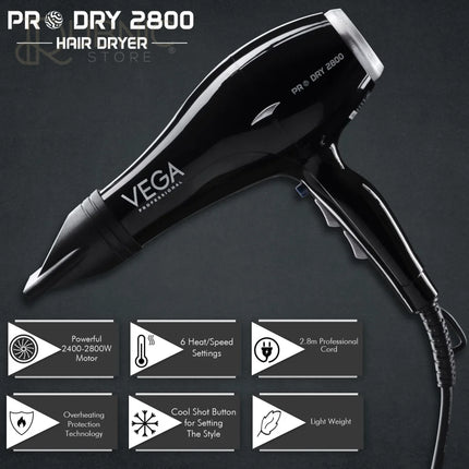 VEGA PROFESSIONAL Pro Dry Hair Dryer Black (Vpphd-09) - HAIR