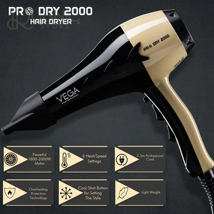 VEGA Professional Pro Dry Hair Dryer Gold (VPVHD-04) - HAIR