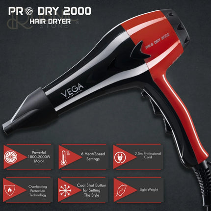 VEGA Professional Pro Dry Hair Dryer Red (VPVHD-07) - HAIR