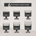 a set of six attachments for a hair clipper