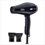 a black hair dryer sitting next to two black cups